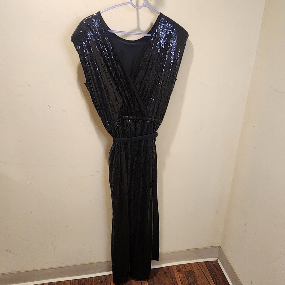 Calvin Klein Black Sequin Jumpsuit with Belt Size 8 - Picture 13 of 16